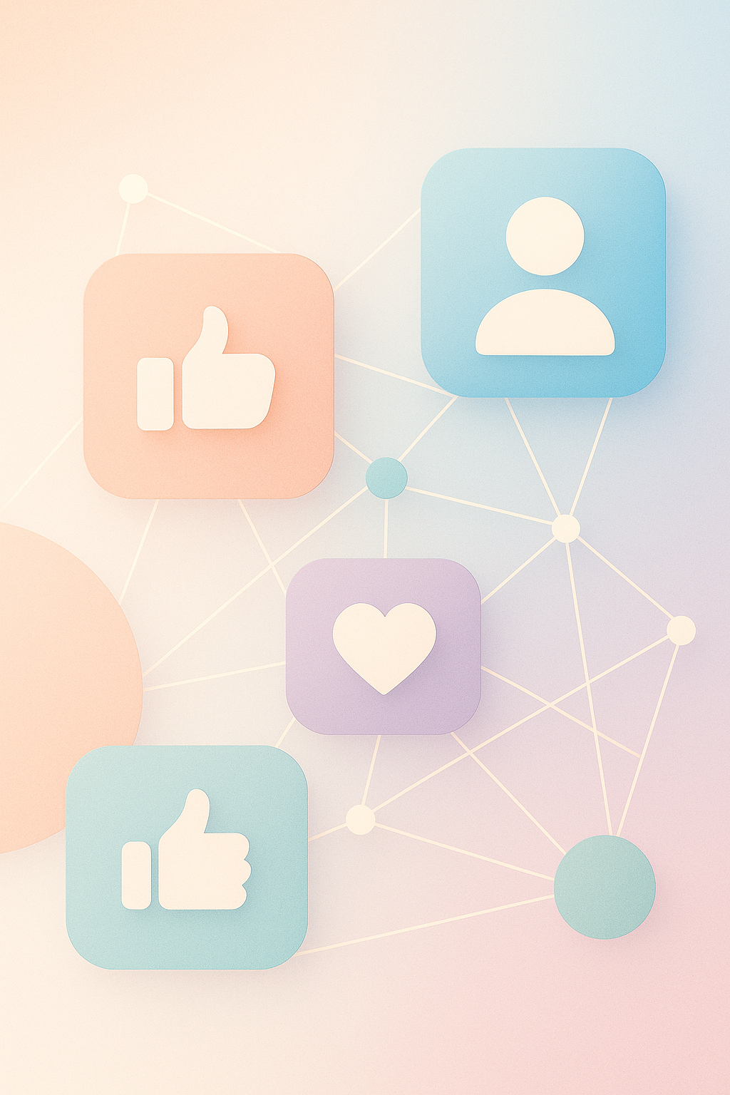 Illustration of social media like, user and heart icons connected by lines